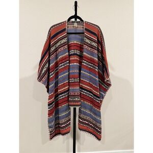 peruvian connection poncho pima cotton wrap Multicolor stripe Kimono SZ OS Aztec